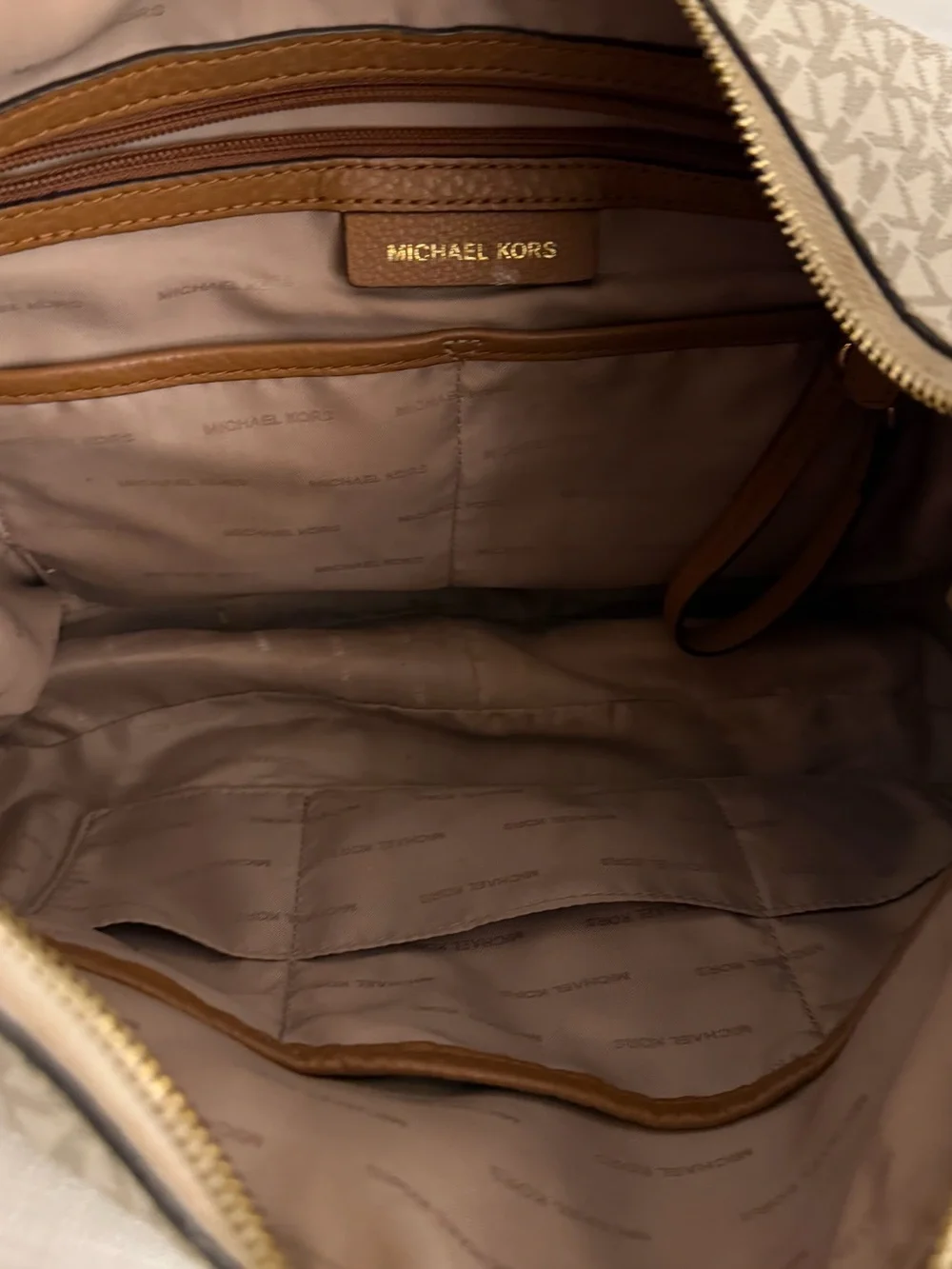 Michael Kors Beige Canvas Hobo with Brown Leather Trim